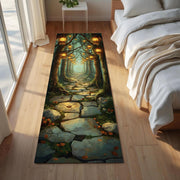 Lantern Forest Runner Rug, Enchanted Stone Path Carpet, Magical Tree Light Hallway Rug, Rustic Autumn Trail Fantasy Floor Decor