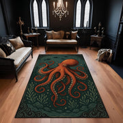 Octopus Gothic Rug, Kraken Sea Creature Rug, Dark Nautical Marine Rug, Gothic Sea Monster Rug, Washable Rug, Statement Ocean Area Rug