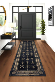 Viking Rune Runner Rug, Nordic Symbol Carpet, Norse Pagan Hallway Rug, Dark Scandinavian Decor Rug, Mysterious Rune Pathway Rug