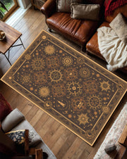 Sacred Geometry Rug, Cosmic Symbol Astrology Carpet, Dark Boho Star Map Floor Mat, Esoteric Mystical Decor for Witchy Spiritual Interiors