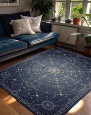 Celestial Compass Rug, Minimal Astrology Floor Mat, Sacred Geometry Star Carpet, Dark Blue Witchy Decor, Modern Mystical Living Room Rug