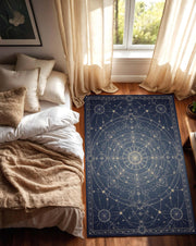 Celestial Compass Rug, Minimal Astrology Floor Mat, Sacred Geometry Star Carpet, Dark Blue Witchy Decor, Modern Mystical Living Room Rug
