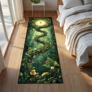 Enchanted Forest Runner Rug, Spiral Vine Path Nature Carpet, Botanical Fairycore Hallway Rug with Leaves, Flowers and Magical Light