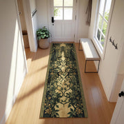 Gothic Garden Runner Rug, Classical Statue & Ivy Design Carpet, Dark Academia Hallway Decor with Mythical Archway Vintage Botanical Motifs