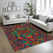 Colorful Mandala Rug: Vibrant Boho Floral Carpet for Living Room, Meditation Space, Artistic Home, Yoga or Zen Decor