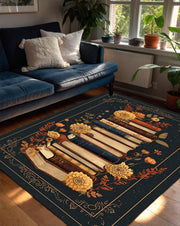 Book Lover Area Rug, Vintage Books Floral Carpet, Dark Botanical Library Rug for Reading Nook, Boho Cottagecore Living Room Decor Gift
