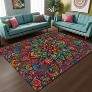 Colorful Mandala Rug: Vibrant Boho Floral Carpet for Living Room, Meditation Space, Artistic Home, Yoga or Zen Decor
