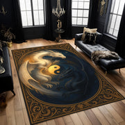 Yin Yang Dragon Rug, Fantasy Gothic Rug with White & Black Dragons, Symbolic Washable Rug, Mystic Creature Carpet, Balance Energy Area Rug