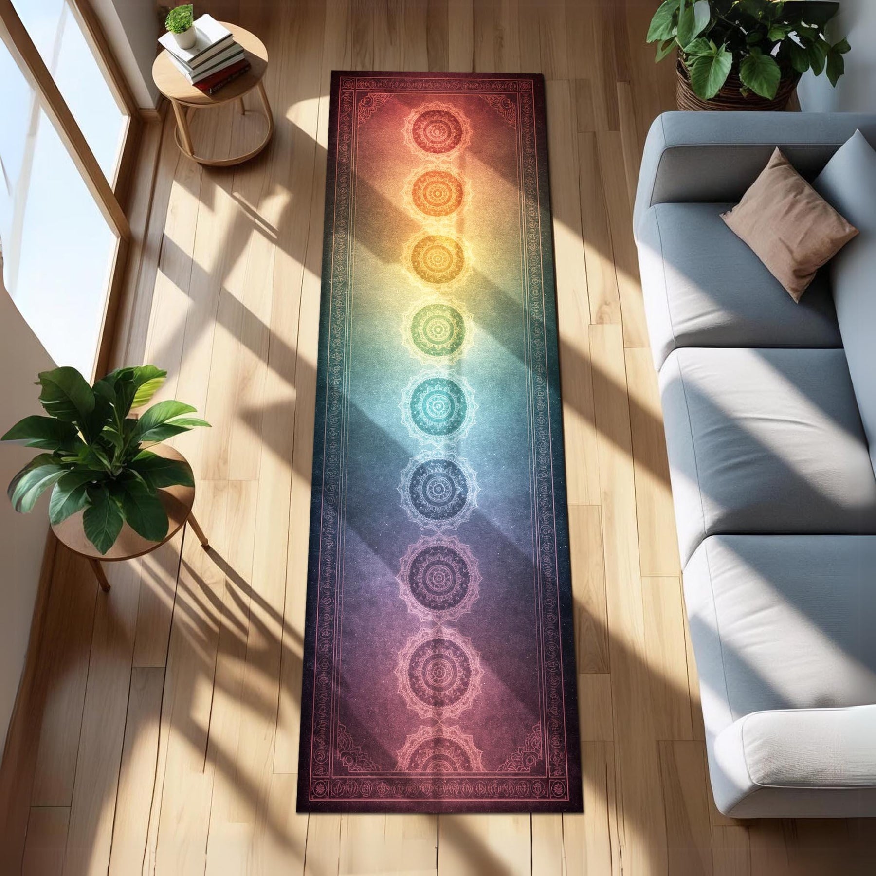 Spiritual Chakra Mandala Runner Rug, Rainbow Spiritual Hallway Rug, Meditation Energy Rug, Boho Yoga Decor Carpet, Spiritual Entryway Runner