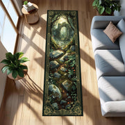Enchanted Forest Runner Rug, Mossy Stone Path and Nature Detailed Carpet for Hallway