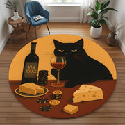 Whimsical Cat Wine & Cheese Round Rug: Quirky Home Decor for Pet Lovers and Party Enthusiasts