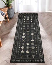 Celestial Witchy Runner Rug, Moon Phase Alchemy Rug, Gothic Zodiac Hallway Carpet, Astrological Magic Decor, Dark Mystical Spell Rug