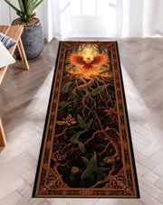 Phoenix Roots Runner Rug, Fire Spirit Tapestry Rug, Rebirth Forest Rug, Mythical Creature Rug, Fantasy Hallway Decor, Washable Gothic Rug
