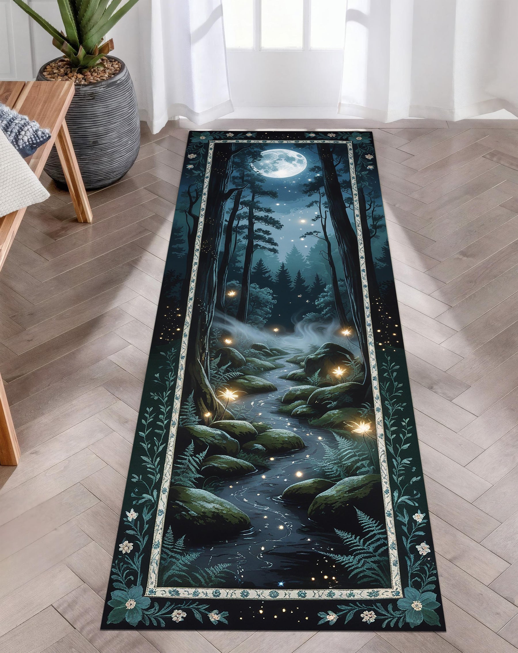 Enchanted Forest Runner Rug, Moonlight Fairy Path Rug, Mystical Woodland Hallway Rug, Fantasy Decor, Whimsical Night Scene Carpet