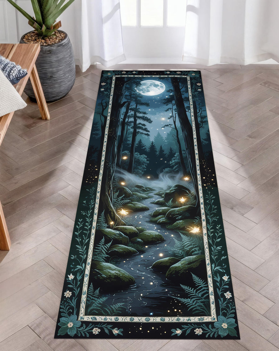 Enchanted Forest Runner Rug, Moonlight Fairy Path Rug, Mystical Woodland Hallway Rug, Fantasy Decor, Whimsical Night Scene Carpet