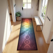 Spiritual Chakra Mandala Runner Rug, Rainbow Spiritual Hallway Rug, Meditation Energy Rug, Boho Yoga Decor Carpet, Spiritual Entryway Runner