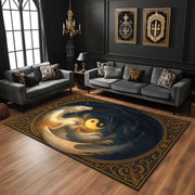 Yin Yang Dragon Rug, Fantasy Gothic Rug with White & Black Dragons, Symbolic Washable Rug, Mystic Creature Carpet, Balance Energy Area Rug