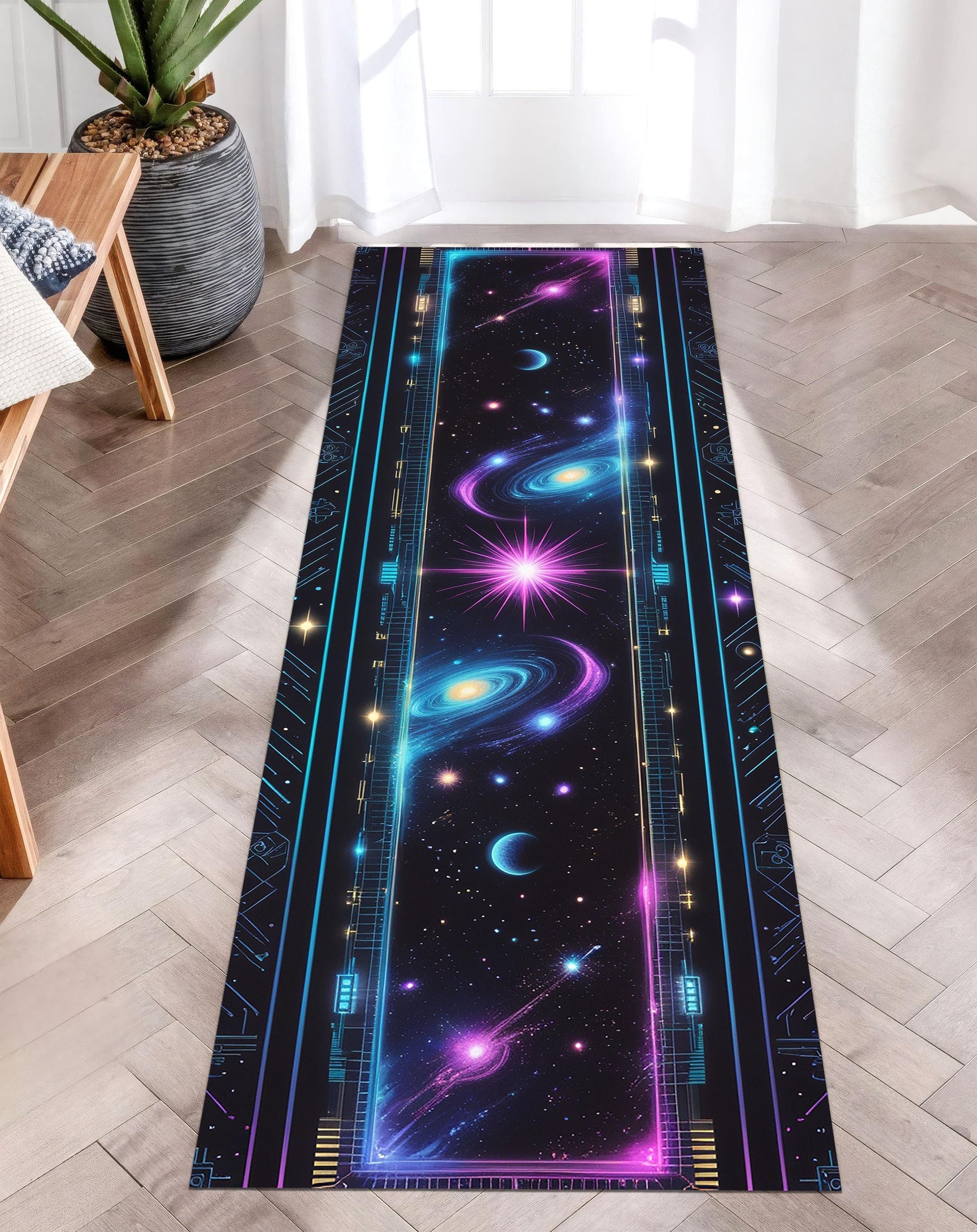Galaxy Neon Runner Rug, Celestial Space Rug, Sci-Fi Hallway Rug, Outer Space Gamer Room Decor, Astral Universe Carpet, Cosmic Tech Rug