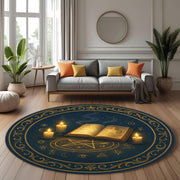 Witchy Spell Circle Rug, Round Witchcraft Altar Rug, Magic Book Pentagram Rug, Occult Gothic Decor Mat, Washable Mystic Witch Rug