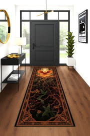 Phoenix Roots Runner Rug, Fire Spirit Tapestry Rug, Rebirth Forest Rug, Mythical Creature Rug, Fantasy Hallway Decor, Washable Gothic Rug