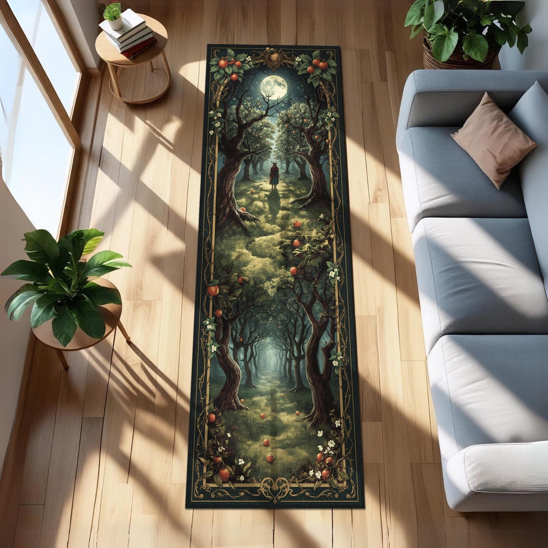 Moonlit Orchard Runner Rug, Fantasy Apple Tree Runner, Witchcore Forest Path Rug, Enchanted Garden Hallway Mat, Magical Fruit Altar Rug