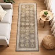 Sacred Geometry Runner Rug, Minimalist Zen Spiritual Carpet, Soft Beige Boho Hallway Rug, Yoga Meditation Decor Rug, Geometric Harmony Rug