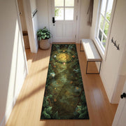 Forest Ritual Circle Runner Rug, Elemental Altar Runner Rug, Witchcore Tapestry Mat, Enchanted Forest Floor Decor, Nature Magic Hallway Rug