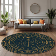 Magic Wand Round Rug: Mystical Rune Carpet with Stars, Moons and Enchanted Symbols for Gothic or Witchy Home Decor