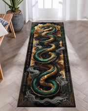 Serpent Myth Runner Rug, Gothic Dragon Snake Hallway Rug, Fantasy Medieval Decor, Wizard Magic Carpet, Mystical Creature Long Area Rug