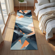 Abstract Geometric Runner Rug | Modern Art Inspired Carpet with Blue and Orange Shapes | Minimalist & Contemporary Hallway or Entryway Decor
