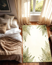 Botanical Fern Area Rug | Green Leaf Border Carpet | Nature Inspired Washable Rug for Living Room, Bedroom or Reading Nook