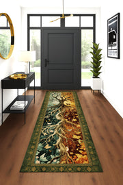 Tree of Seasons Runner Rug, Fantasy Tapestry Rug, Four Seasons Nature Decor, Enchanted Forest Hallway Rug, Botanical Wheel Rug