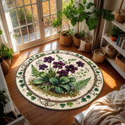 Oxalis Botanical Round Rug, Clover and Purple Shamrock Carpet for Plant Lovers, Cottagecore Botanical Decor for Reading Nook or Sunroom