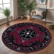 Gothic Round Rug, Dark Baroque Sun and Moon Carpet, Black and Burgundy Mandala Rug, Occult Witchy Aesthetic Floor Decor, Gothic Room Carpet