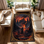 Dark Fantasy Burning Castle Area Rug, Lava Path Wizard Art Carpet for Living Room Bedroom Gamer Space & DnD Decor, Non Slip Soft Gift Rug