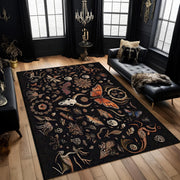 Gothic Skull and Moth Rug: Witchy Dark Forest Decor