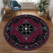 Gothic Round Rug, Dark Baroque Sun and Moon Carpet, Black and Burgundy Mandala Rug, Occult Witchy Aesthetic Floor Decor, Gothic Room Carpet