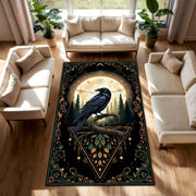 Gothic Raven Rug, Mystical Forest Carpet with Moon and Crow, Dark Aesthetic Rug for Living Room, Witchy Decor Gothic Crowcore Art Area Rug
