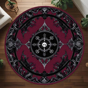 Gothic Round Rug, Dark Baroque Sun and Moon Carpet, Black and Burgundy Mandala Rug, Occult Witchy Aesthetic Floor Decor, Gothic Room Carpet