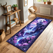 Moonlight Dragon Runner Rug, Fantasy Waterfall Carpet with Purple Crystals and Flowers, Mystical Hallway Decor for Fairycore or Gothic Homes