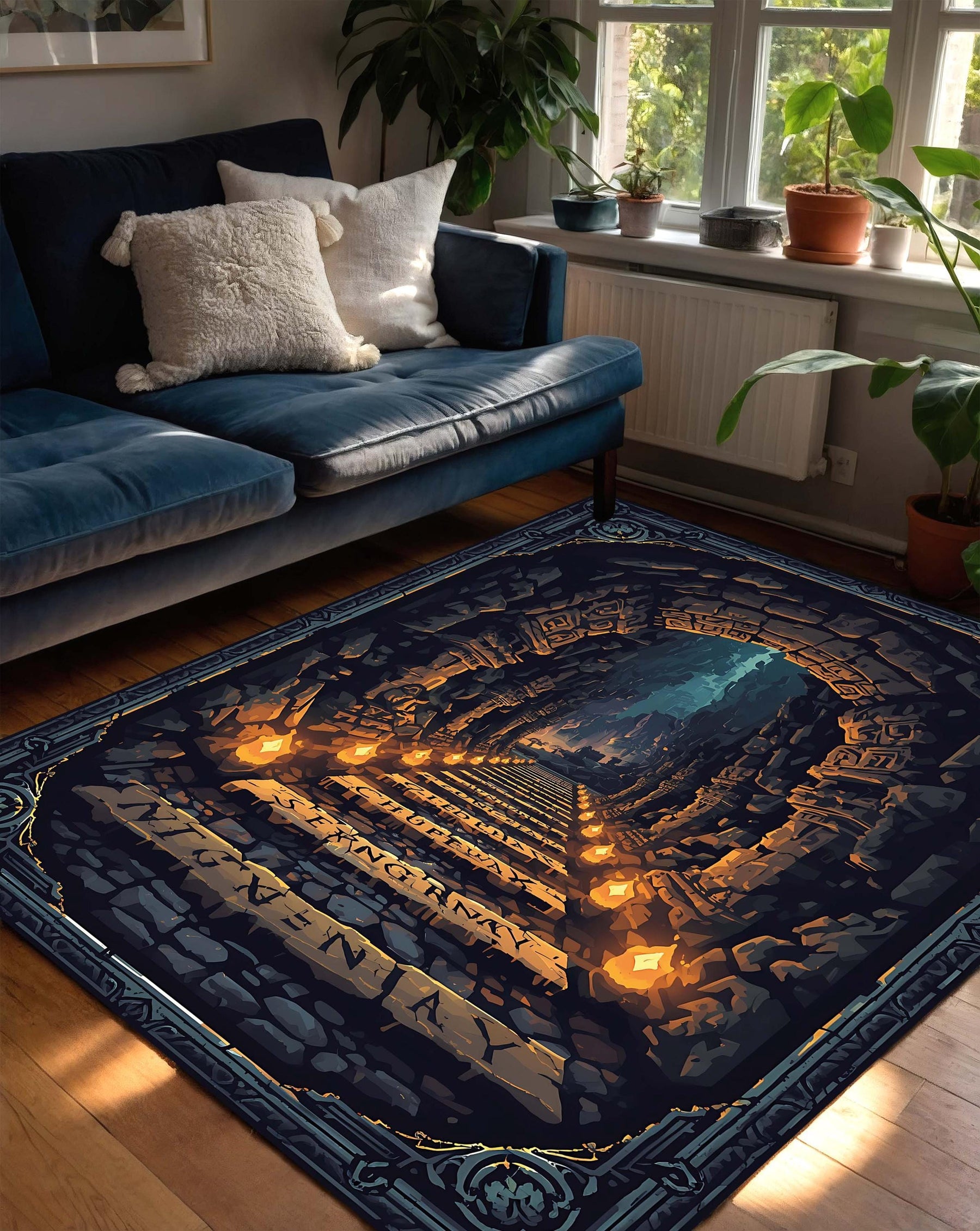Dwarf Mine 3D Illusion Rug, Fantasy Dungeon Cave Carpet for Living Room or Gamer Decor, Cozy Medieval Hallway Mat, Geeky Home Gift Idea