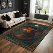 Fire Dragon Fantasy Rug, Medieval Dragon Carpet, Gothic Mythical Creature Rug, Washable DnD Area Rug for Gamer or RPG Room Decor