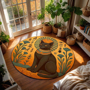 Egyptian Black Cat Rug, Bastet Round Carpet, Witchy Ankh Eye of Horus Decor, Sun Symbol Esoteric Mat for Cat Lovers and Spiritual Homes