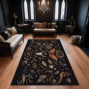 Gothic Skull and Moth Rug: Witchy Dark Forest Decor