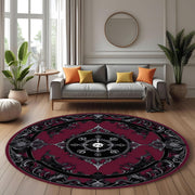 Gothic Round Rug, Dark Baroque Sun and Moon Carpet, Black and Burgundy Mandala Rug, Occult Witchy Aesthetic Floor Decor, Gothic Room Carpet