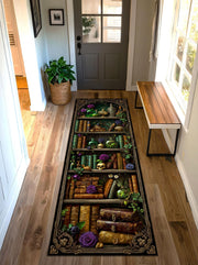 Witch Bookshelf Runner Rug, Gothic Witchcore Halloween Potion Shelf Carpet with Skulls, Dark Academia