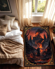 Dark Fantasy Burning Castle Area Rug, Lava Path Wizard Art Carpet for Living Room Bedroom Gamer Space & DnD Decor, Non Slip Soft Gift Rug