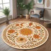 Sun Moon Eye Round Rug: Boho Floral Spiritual Carpet With Mystical Symbols For Cozy And Artistic Room Decor