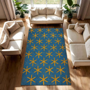 Ancient Egyptian Star Pattern Rug in Blue and Gold Inspired by Dendera Temple Ceiling, Historical Mythology Decor for Living Room