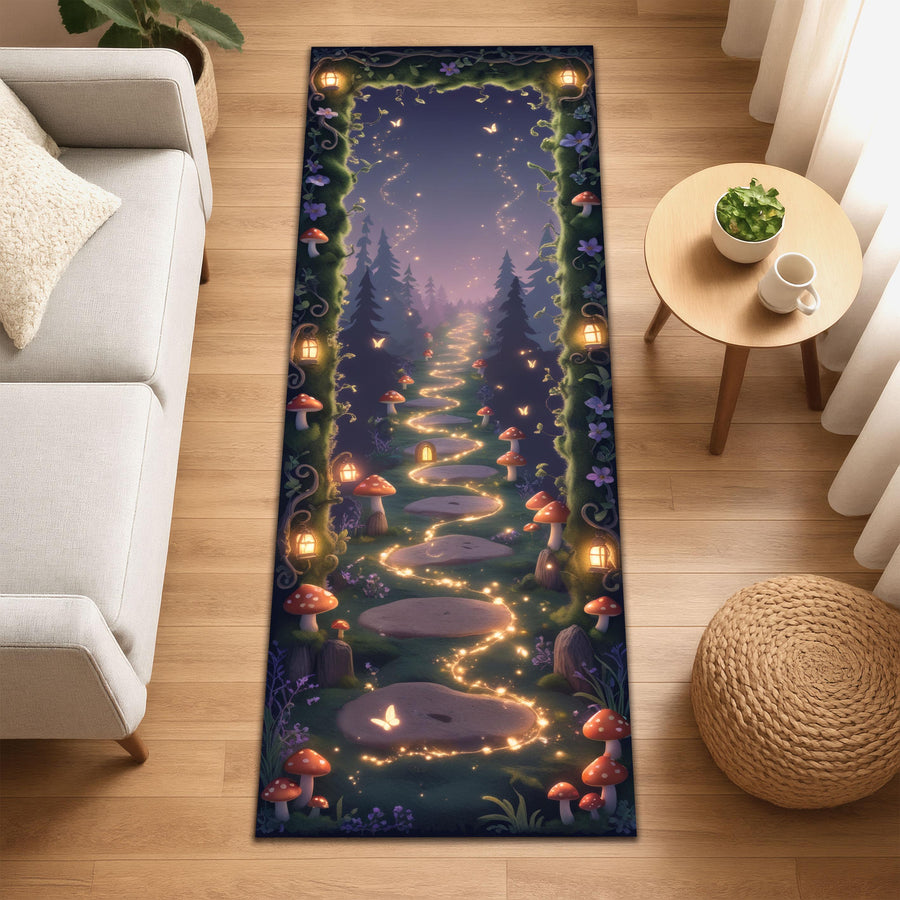 Fairy Forest Runner Rug, Whimsical Glowing Pathway Rug, Fairycore Kids Room Decor, Enchanted Mushroom Carpet, Magical Woodland Hallway Rug